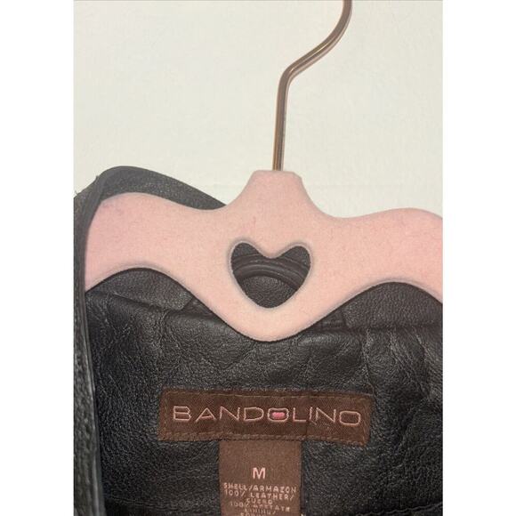 Y2K Bandolino Black Leather Jacket Moto Racing Sz Med Vintage Coat Classic Cool - Picture 3 of 4